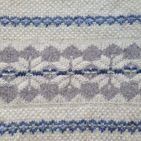 Eddie Bauer Heritage Wool Sweater Large Nordic Pattern Beige & Blue - Picture 2 of 4